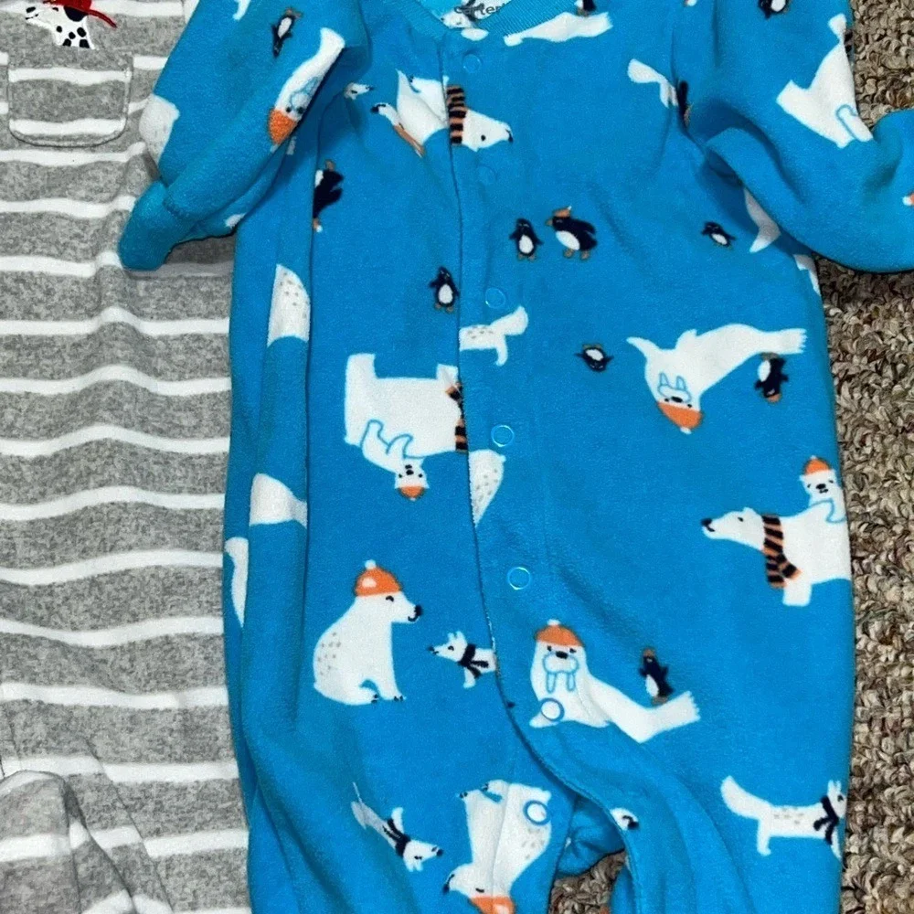 Boys girls baby Fleece 6 month Pajamas one pieces Blue Polar Bear